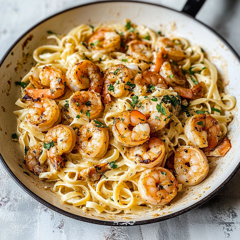 Recipe preparation for Shrimp Alfredo