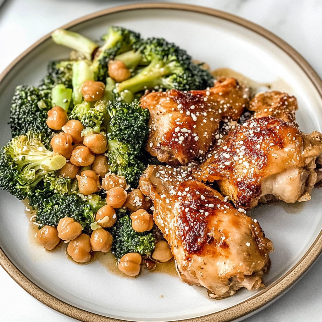 Recipe preparation for Sheet-Pan Chicken With Broccoli, Chickpeas, And Parmesan