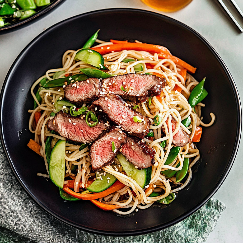 Recipe preparation for Steak and Sesame Noodle Salad