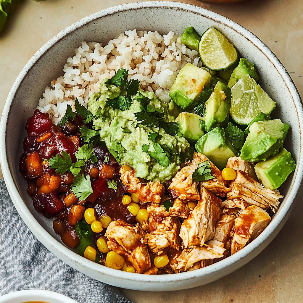 Recipe preparation for Green Chile Chicken Burrito Bowl (IP Chicken)