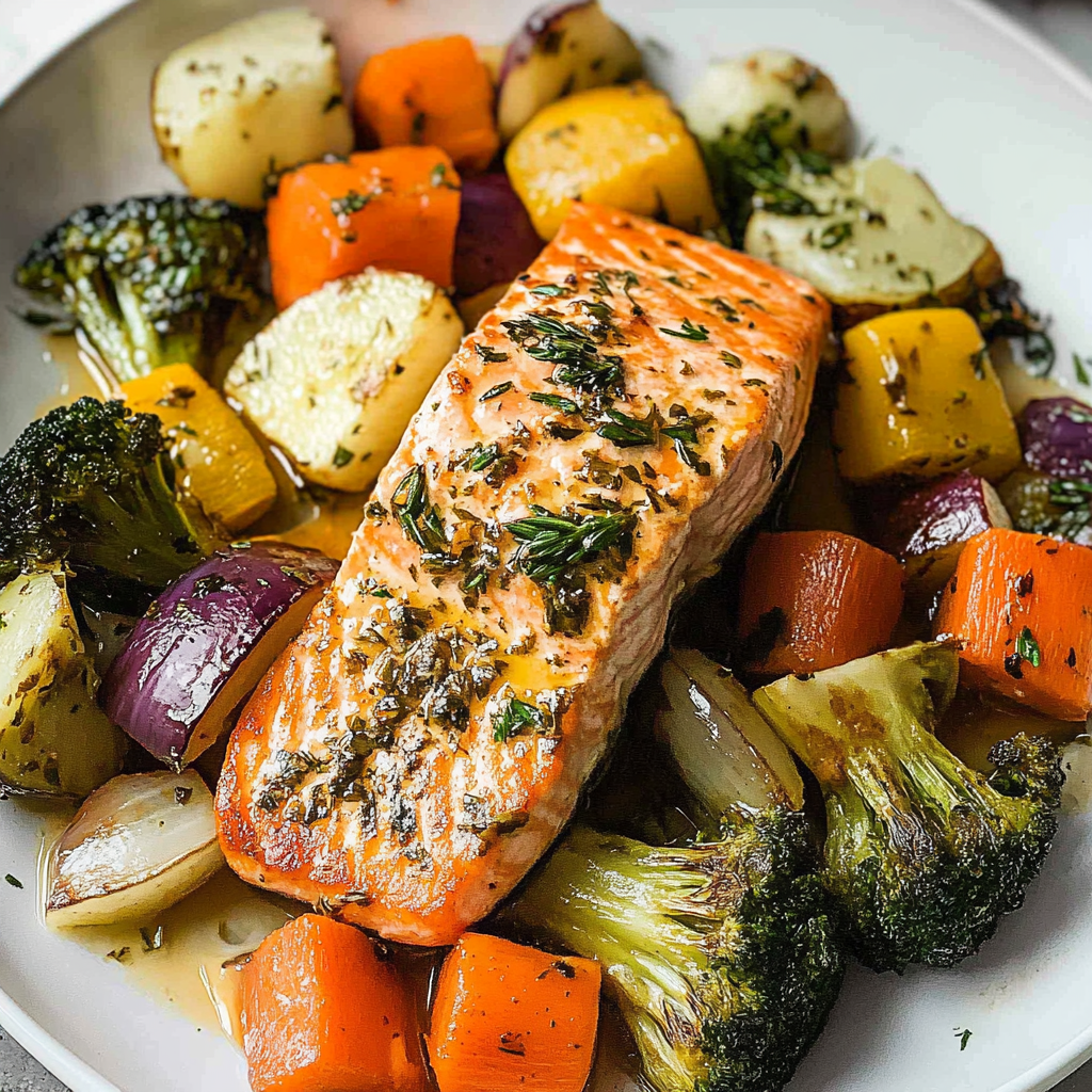 Recipe preparation for Sheet-Pan Honey Mustard Salmon & Vegetables