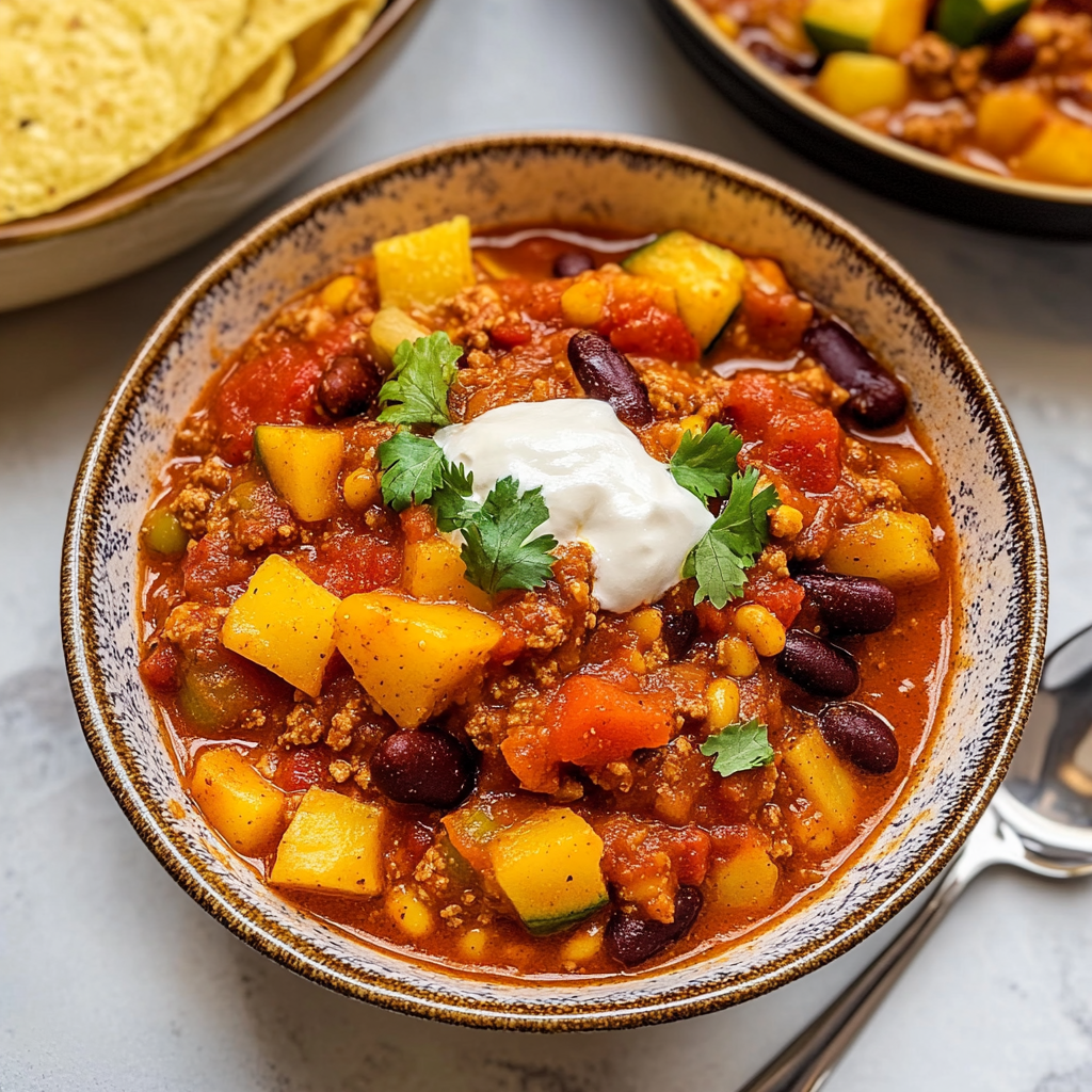 Recipe preparation for Slow Cooker Vegetarian Chili with Summer Squash