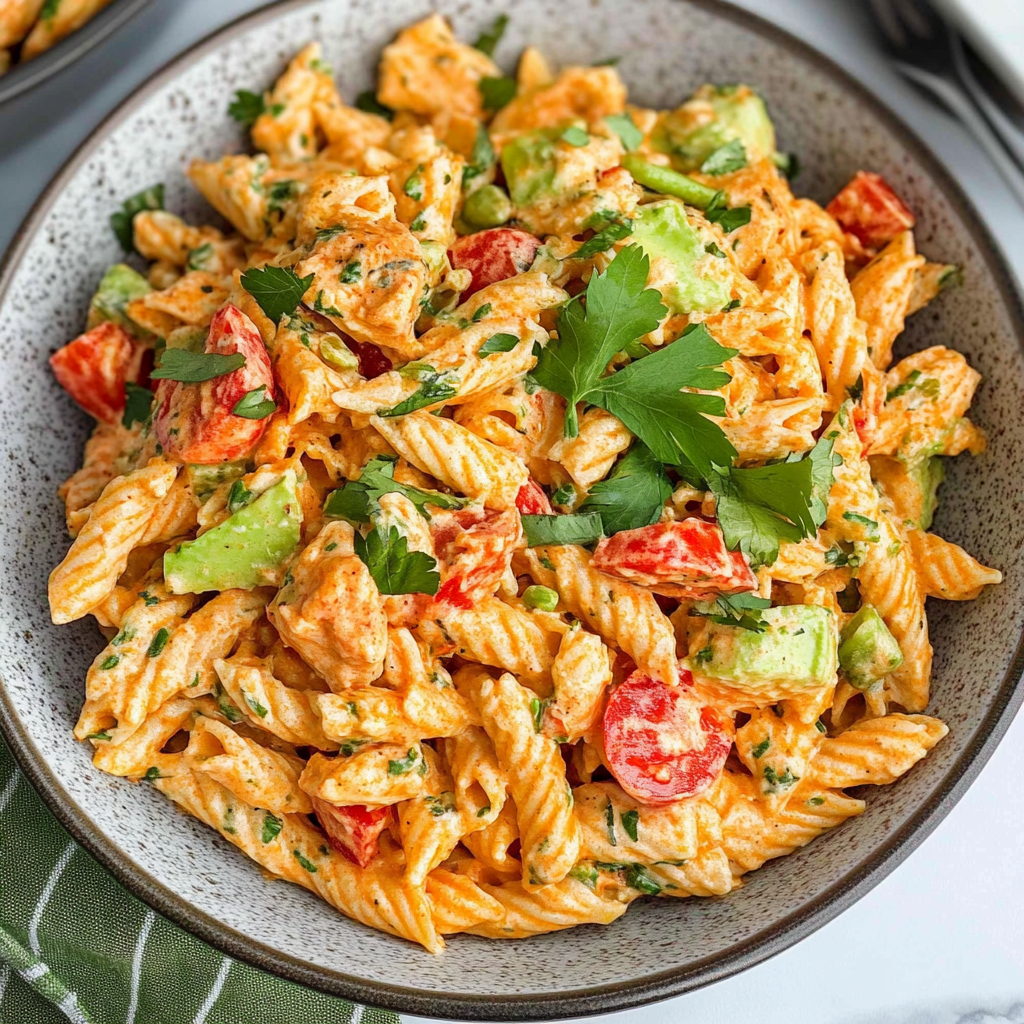 Recipe preparation for Buffalo Chicken Pasta Salad