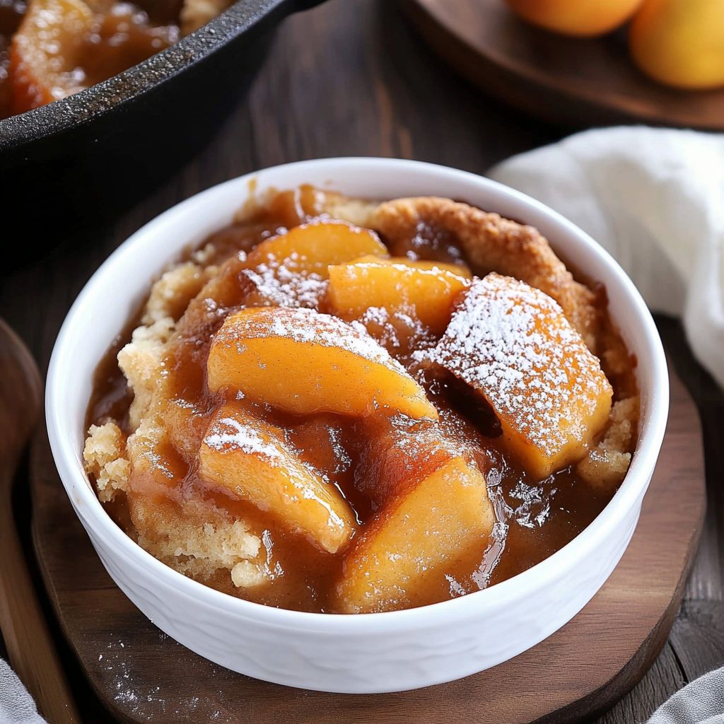 Recipe preparation for Slow Cooker Peach Cobbler with Fresh Peaches
