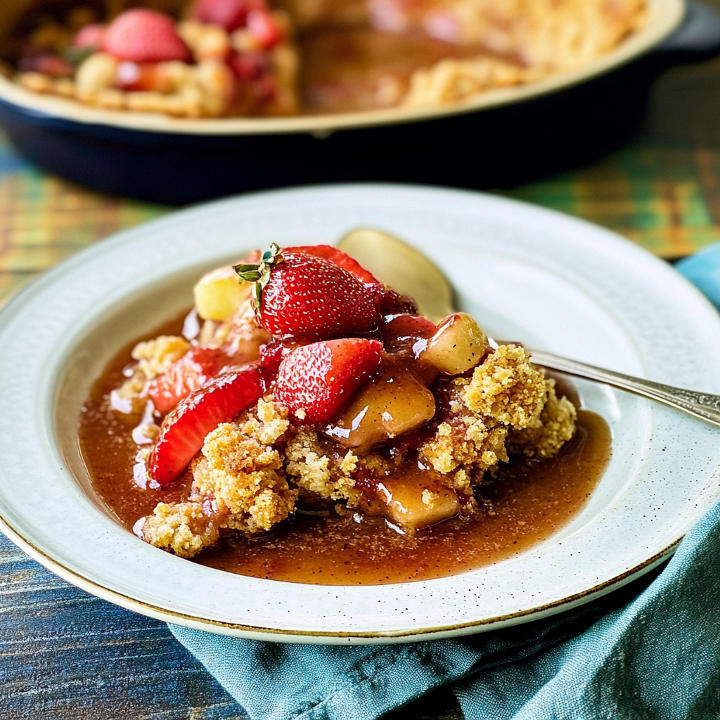 Recipe preparation for Slow Cooker Strawberry Rhubarb Cobbler
