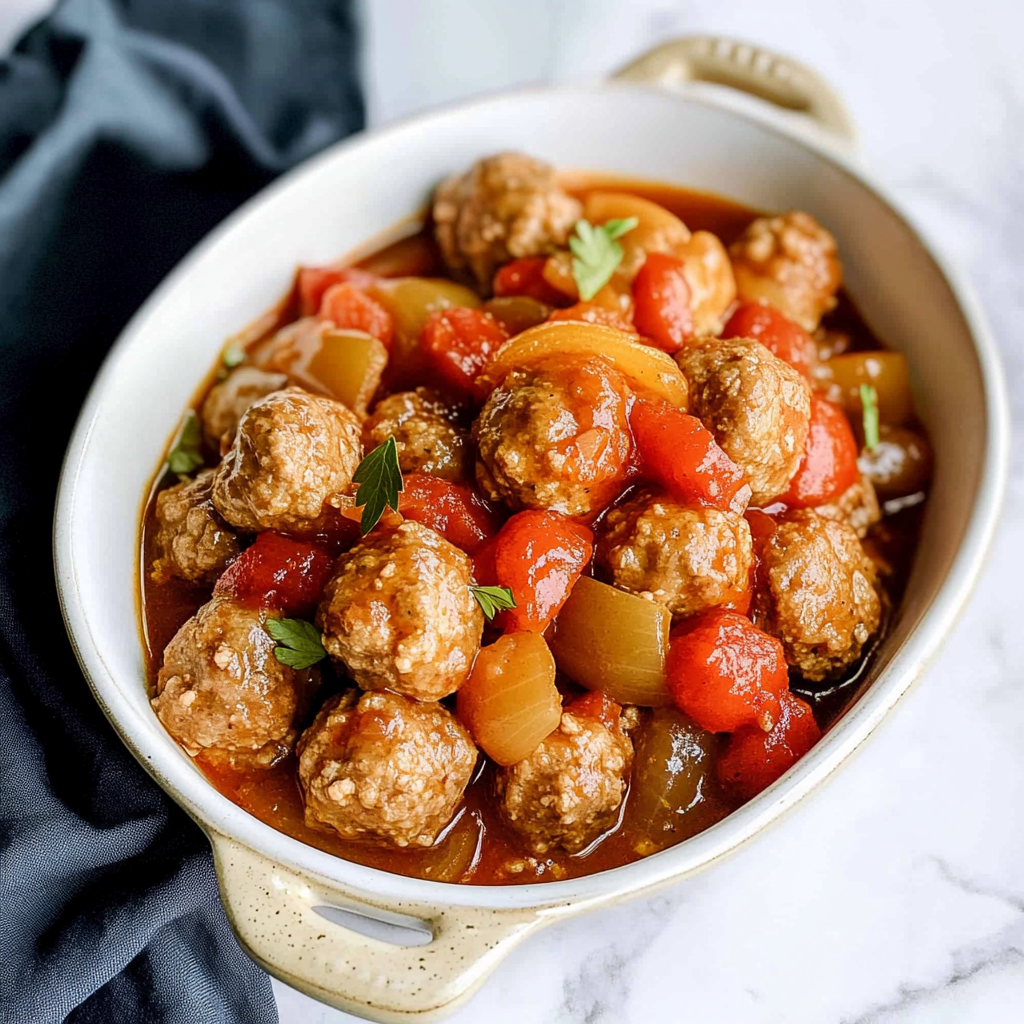 Recipe preparation for Slow Cooker Sweet and Sour Meatballs with Bell Peppers