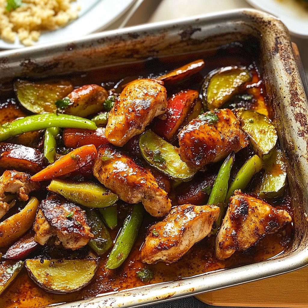 Recipe preparation for Sheet-Pan Garlic-Soy Chicken & Vegetables