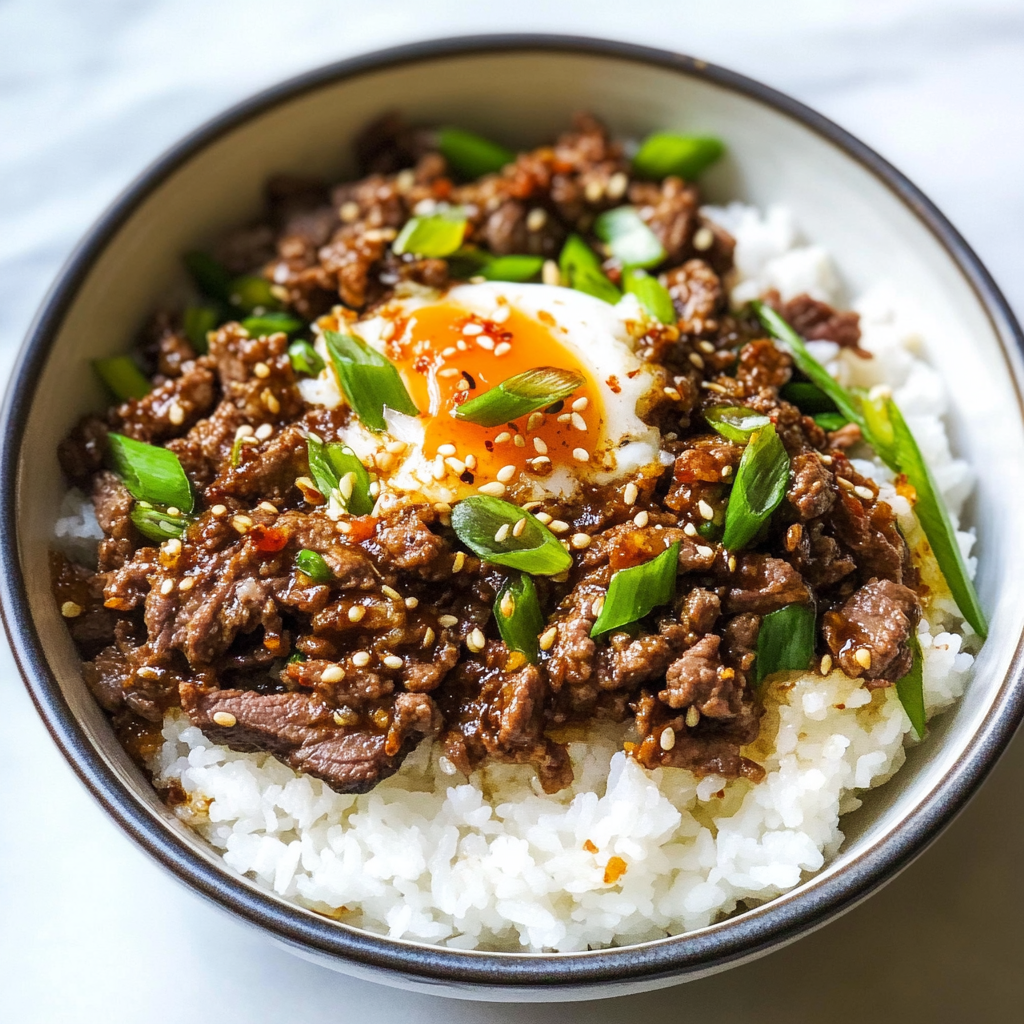 Recipe preparation for Korean Beef + Toasted Sesame Rice Bowls