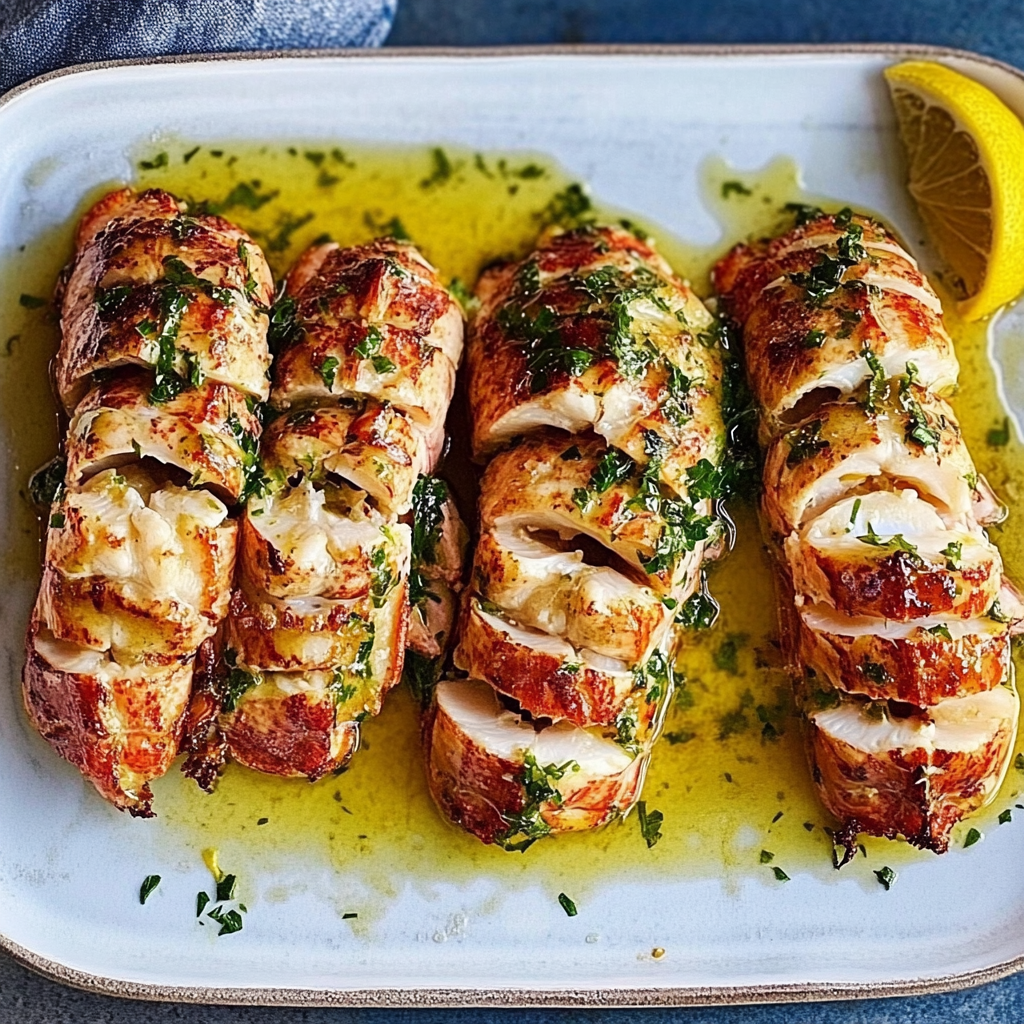 Recipe preparation for Boiled Lobster Tails with Garlic Lemon Butter