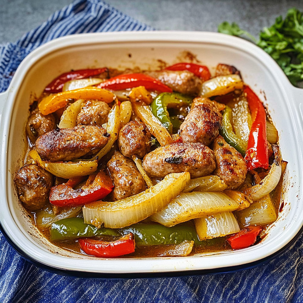 Recipe preparation for Slow Cooker Sausage and Peppers with Onions