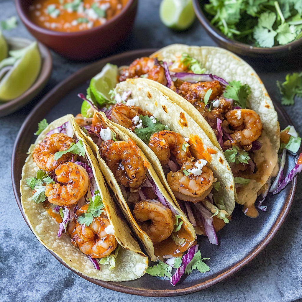 Recipe preparation for Bang Bang Shrimp Tacos