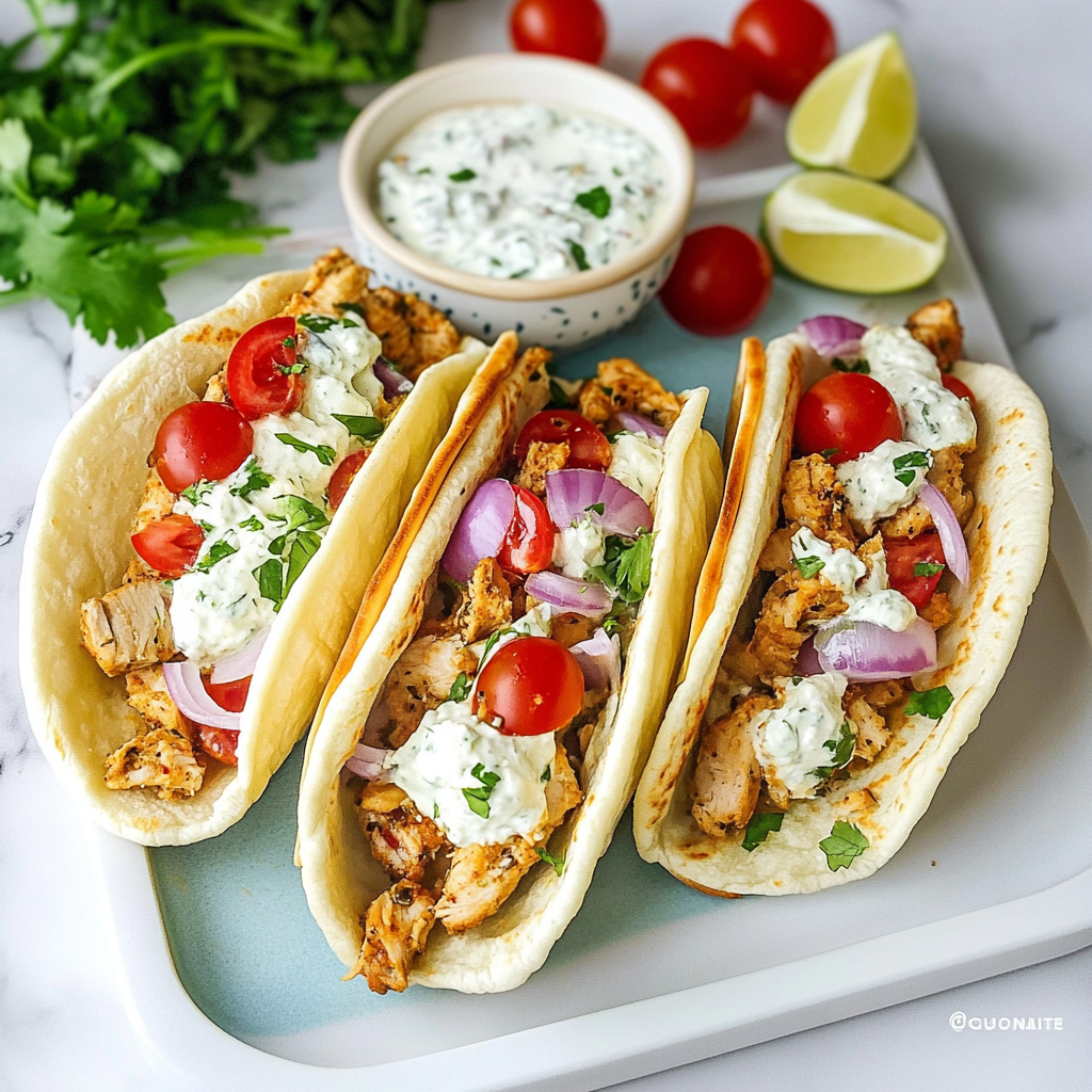 Recipe preparation for Slow Cooker Chicken Gyros (shredded chicken with tzatziki)