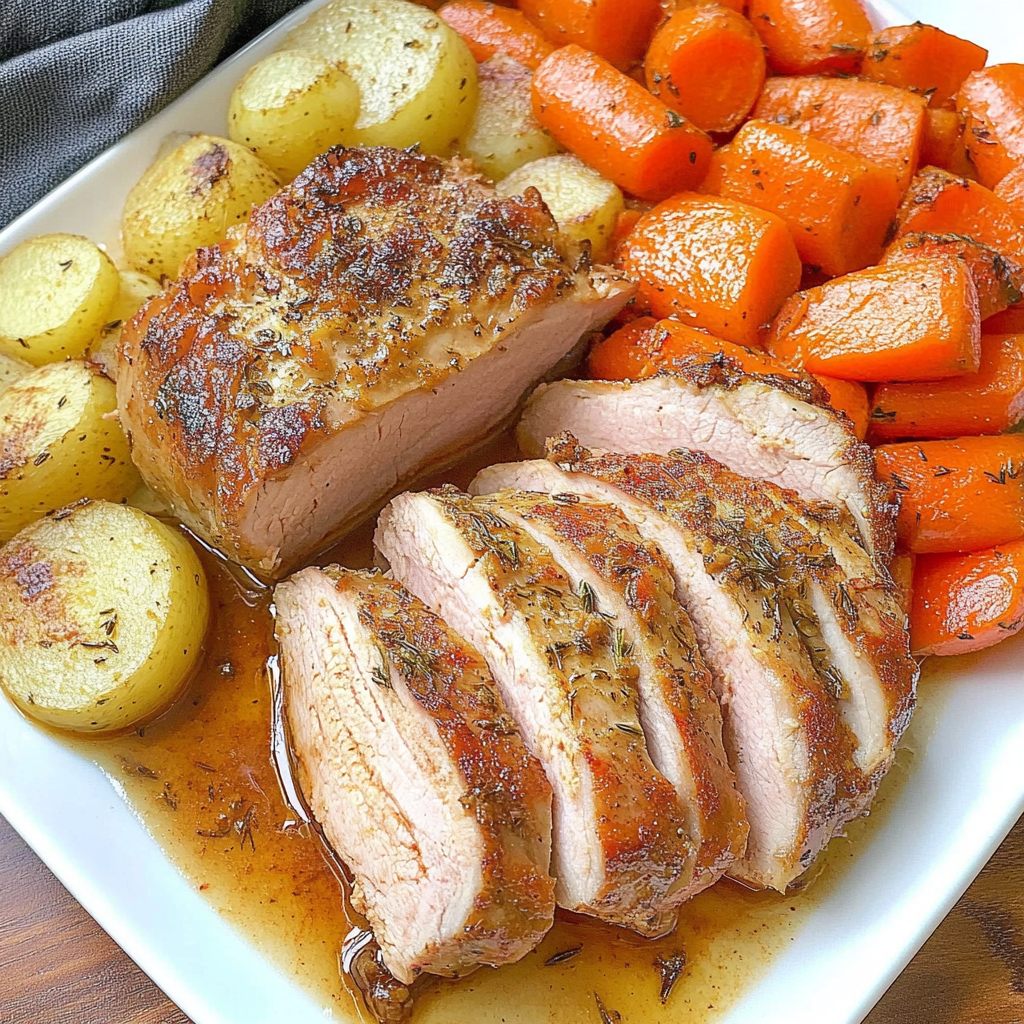 Recipe preparation for Roasted Carrot and Fennel Pork with Herbs
