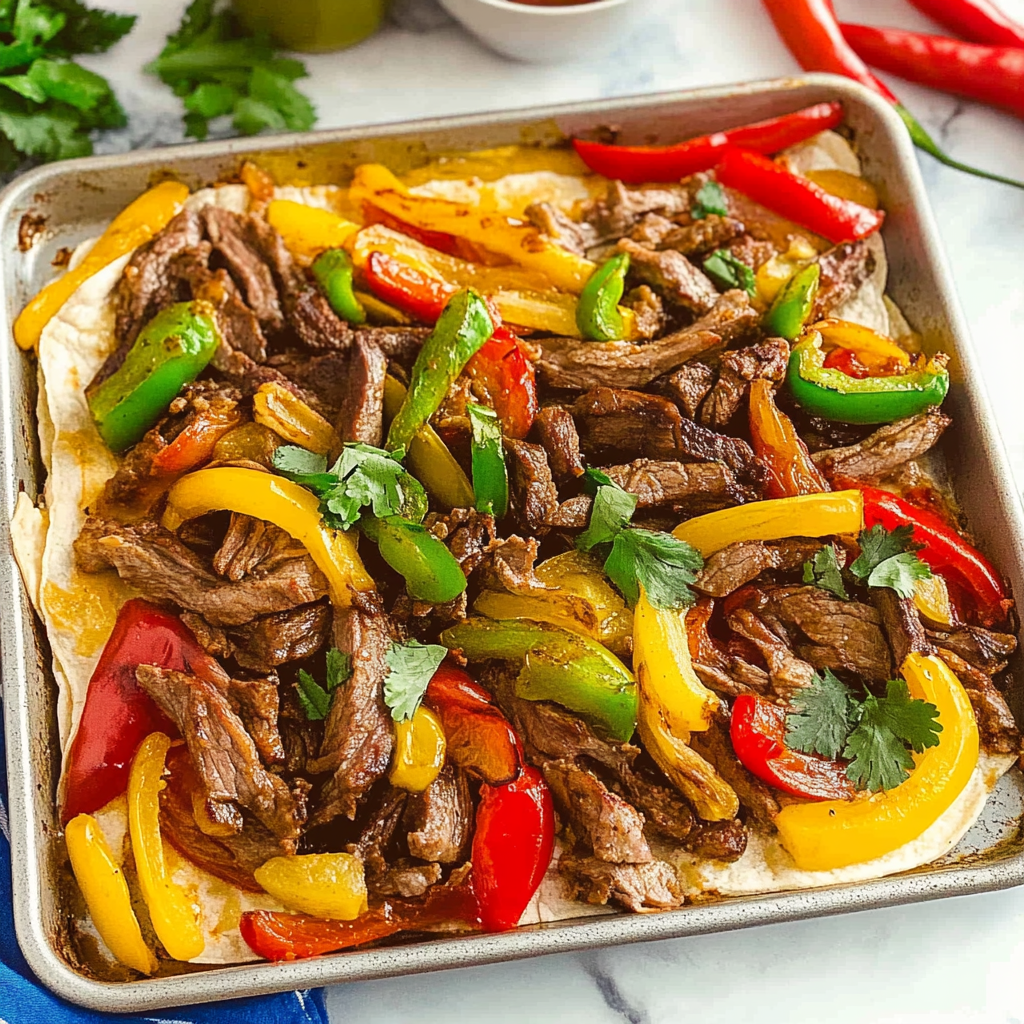Recipe preparation for Sheet Pan Steak Fajitas