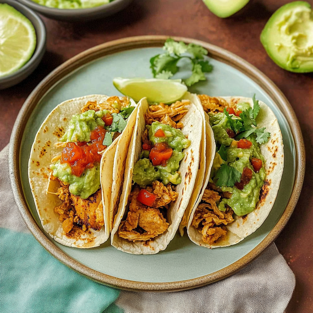 Recipe preparation for Chipotle Chicken Tacos with Avocado Crema