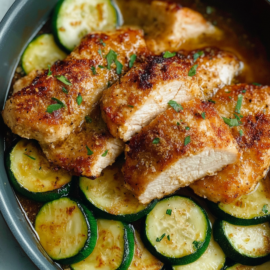 Recipe preparation for Sheet Pan Honey Garlic Chicken and Zucchini