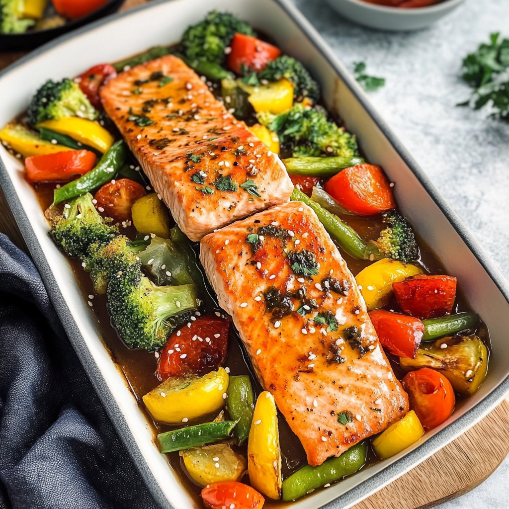 Recipe preparation for Sheet Pan Miso Salmon and Vegetables