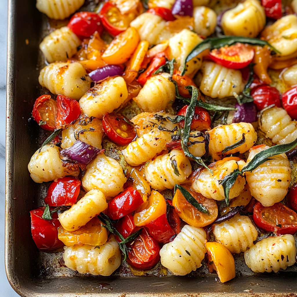 Recipe preparation for Sheet Pan Gnocchi with Veggies and Mozzarella