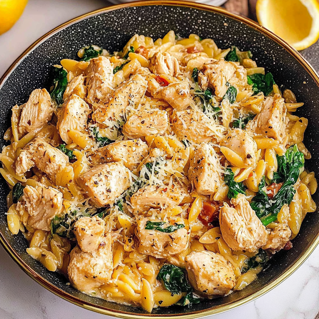 Recipe preparation for Instant Pot Garlic Parmesan Orzo with Chicken