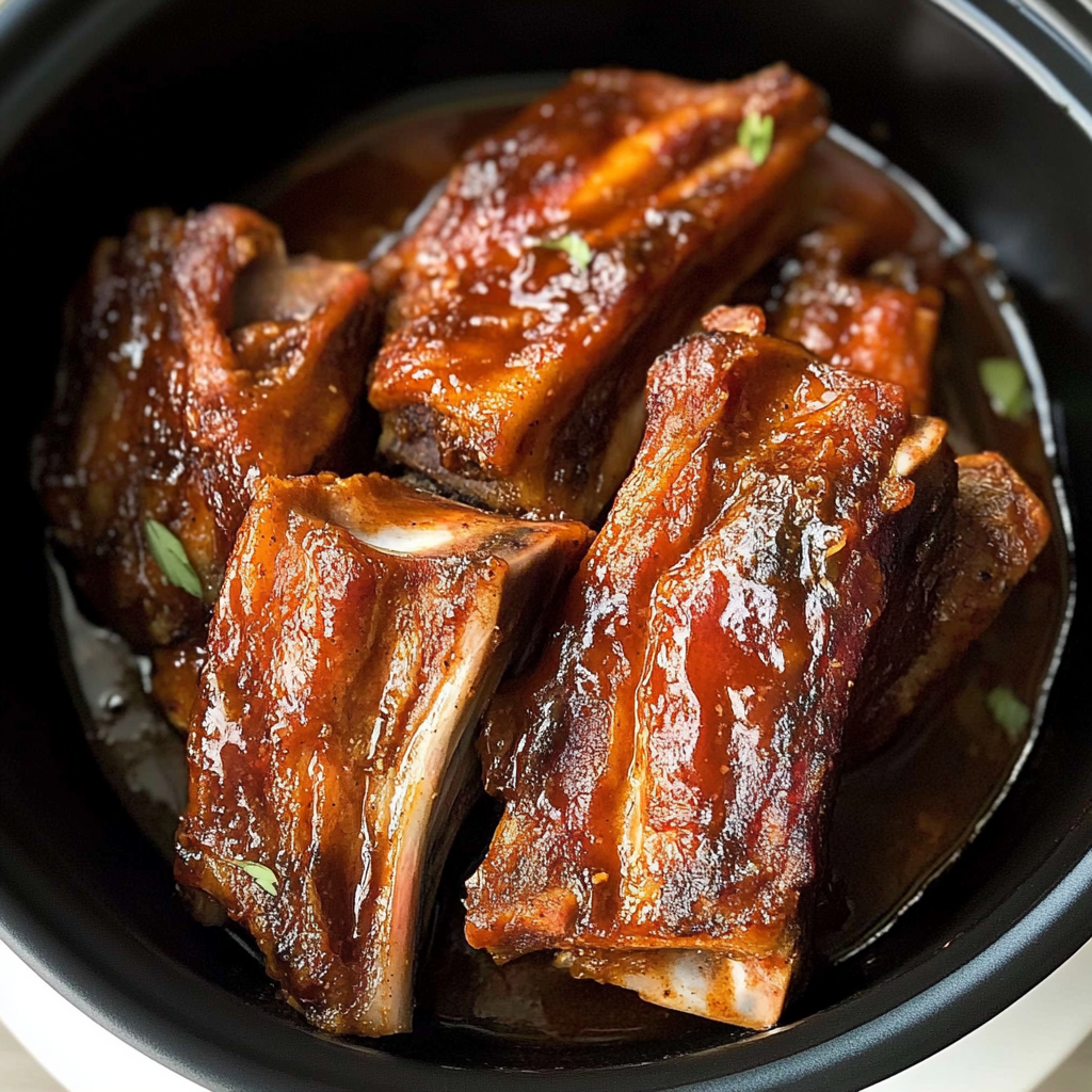 Recipe preparation for Slow Cooker Peachy Barbecue Ribs