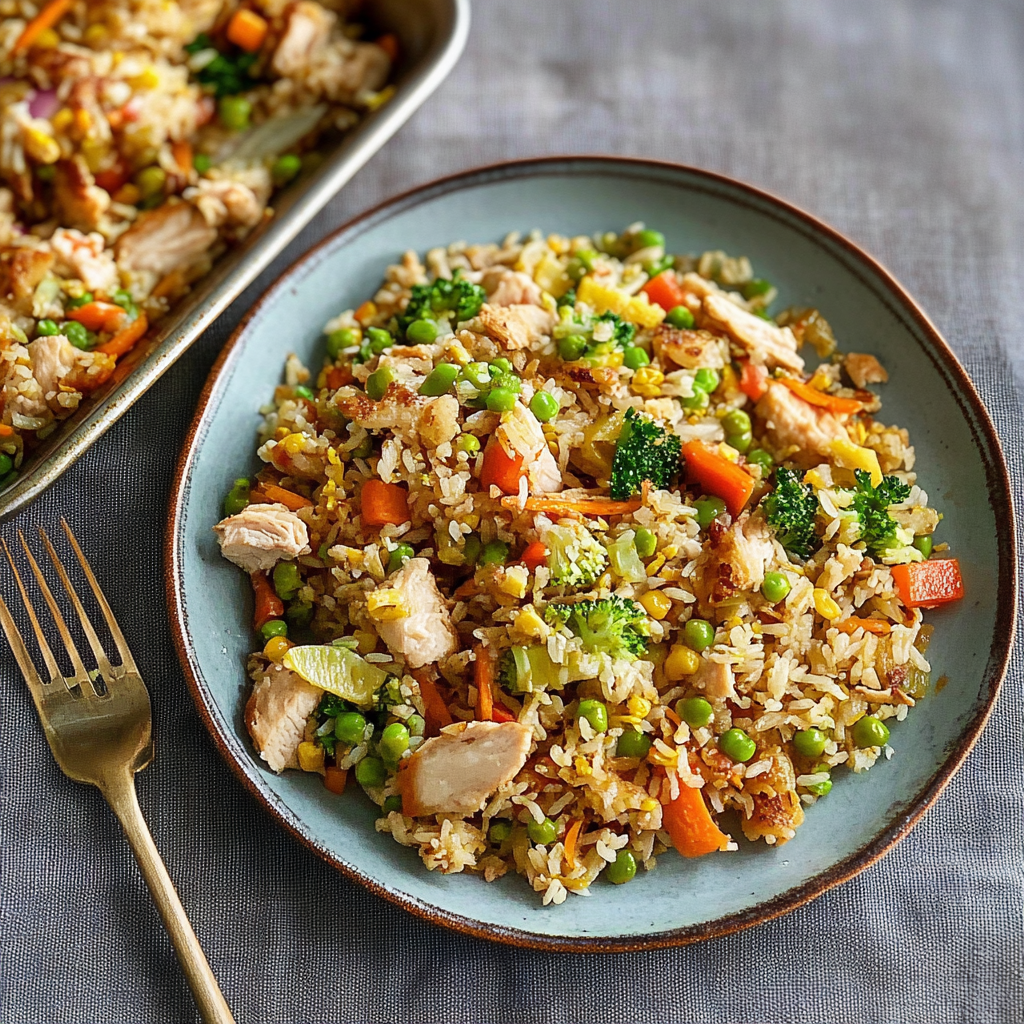 Recipe preparation for Sheet Pan Fried Rice with Summer Vegetables