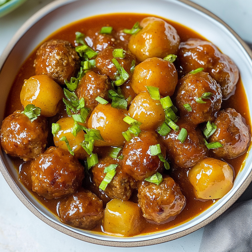 Recipe preparation for Slow Cooker Pineapple BBQ Meatballs