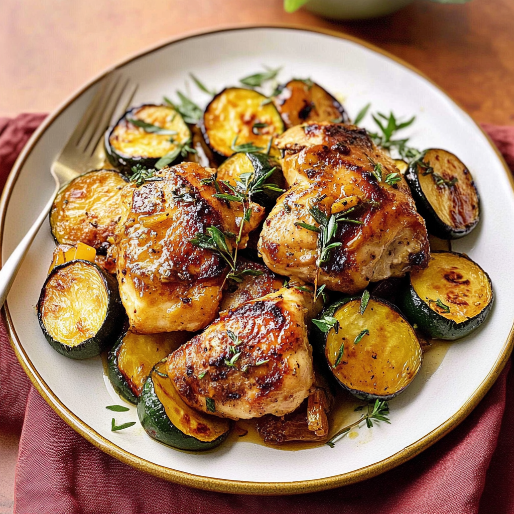 Recipe preparation for 5-Ingredient Maple Glazed Chicken and Summer Squash
