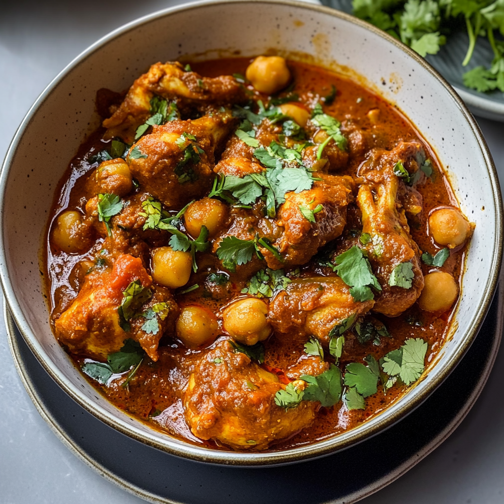 Recipe preparation for Easy Pressure Cooker Chicken and Chickpea Masala