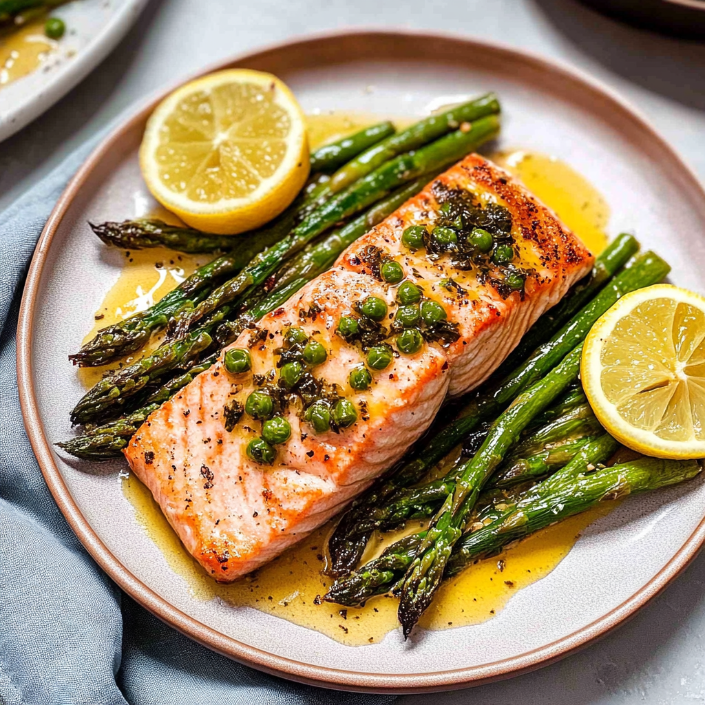 Recipe preparation for Sheet Pan Salmon With Asparagus and Lemon