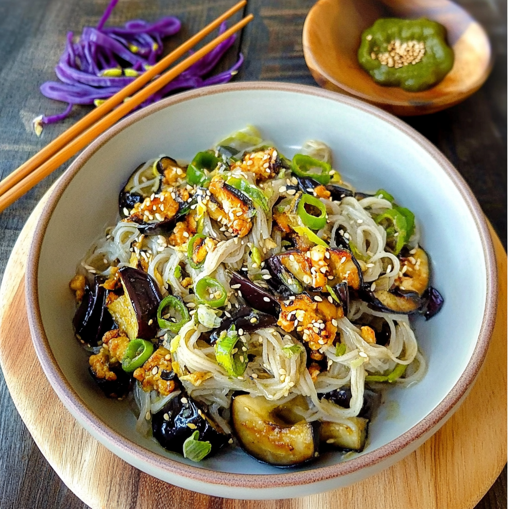 Recipe preparation for Grilled Eggplant & Soba Noodle Salad