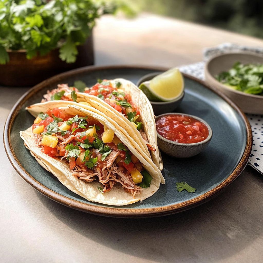 Recipe preparation for Slow Cooker Pulled Pork Tacos with Charred Pineapple Salsa