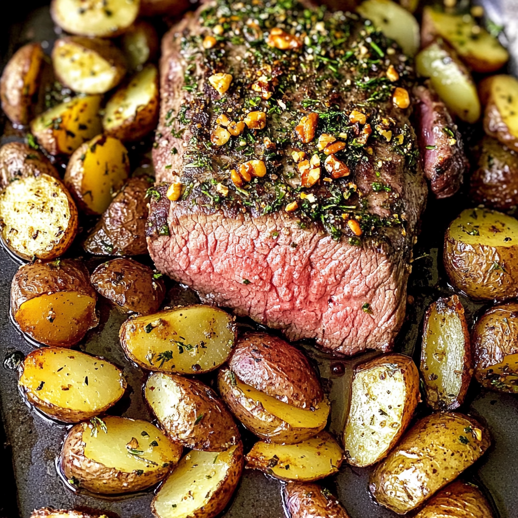 Recipe preparation for sheet pan steak and potatoes