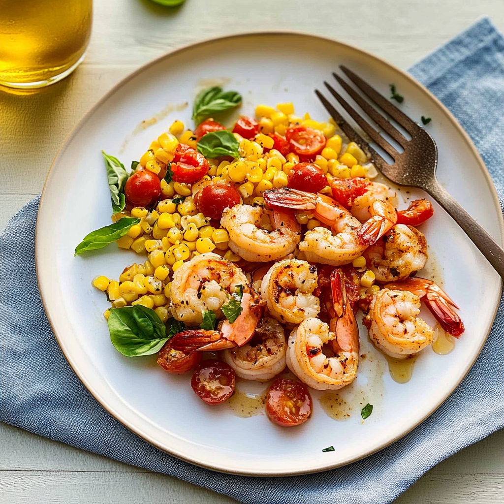 Recipe preparation for Sheet Pan Shrimp with Corn and Tomatoes