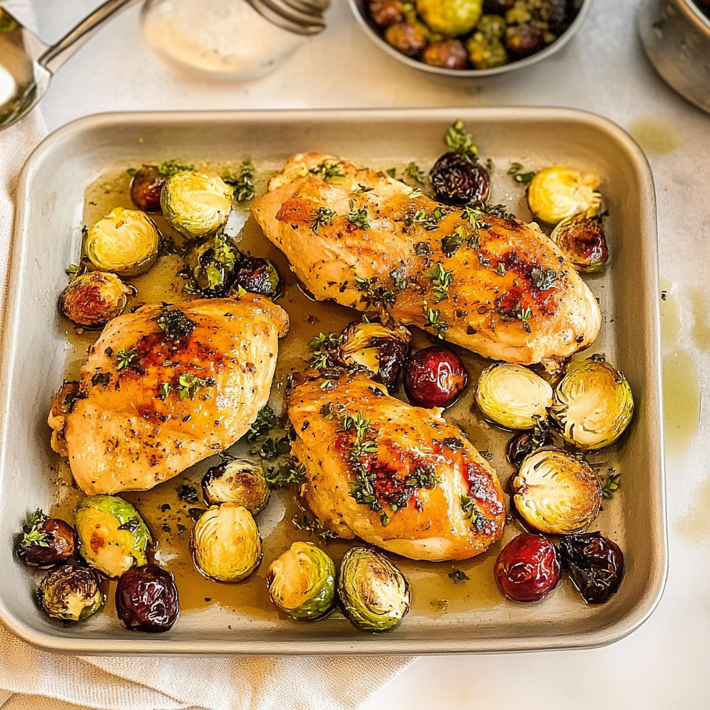 Recipe preparation for sheet pan balsamic chicken brussels sprouts