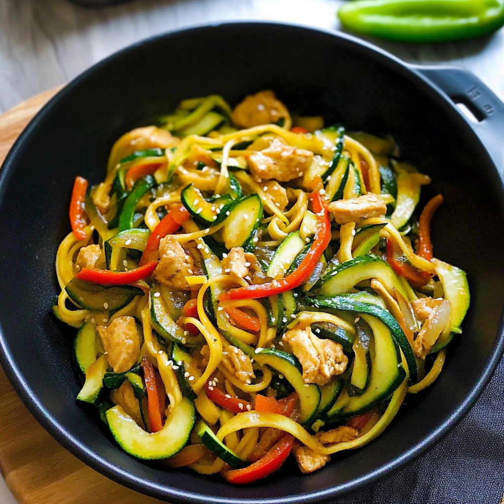 Recipe preparation for 30 minute zucchini noodle stir fry