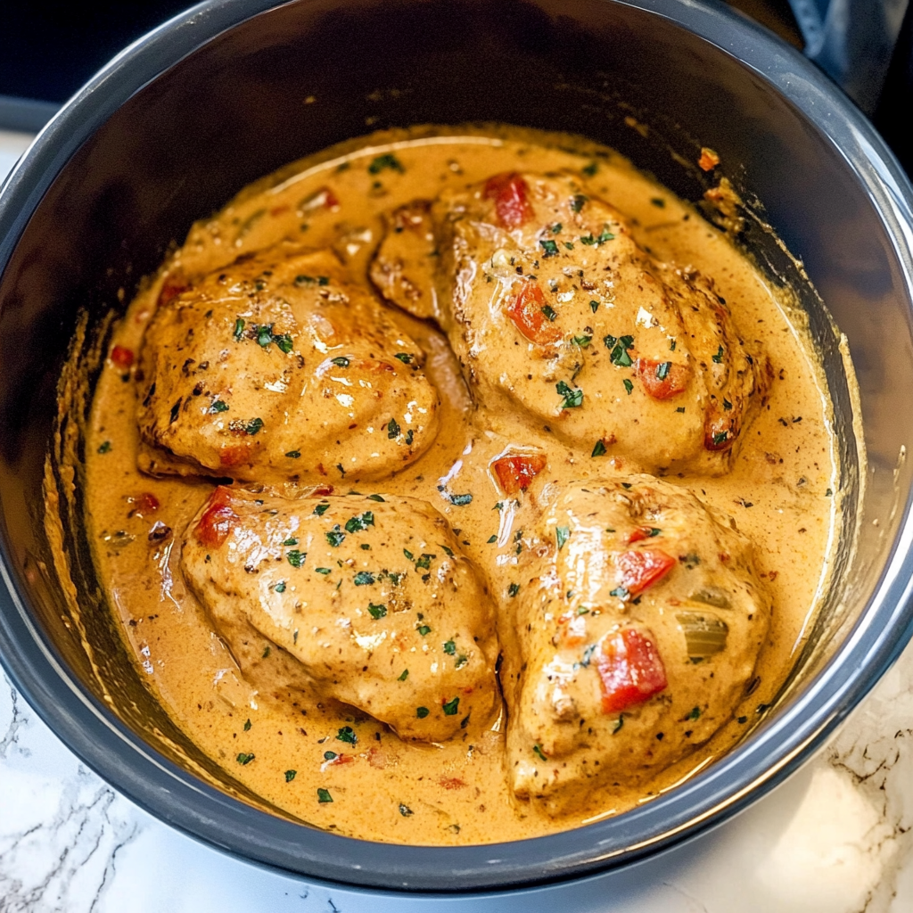 Recipe preparation for Slow Cooker Creamy Tomato Basil Chicken