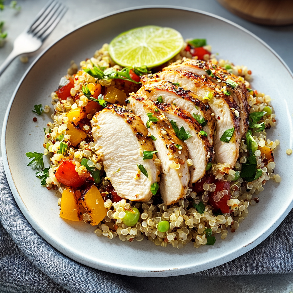 Recipe preparation for 30 minute garlic lime chicken quinoa