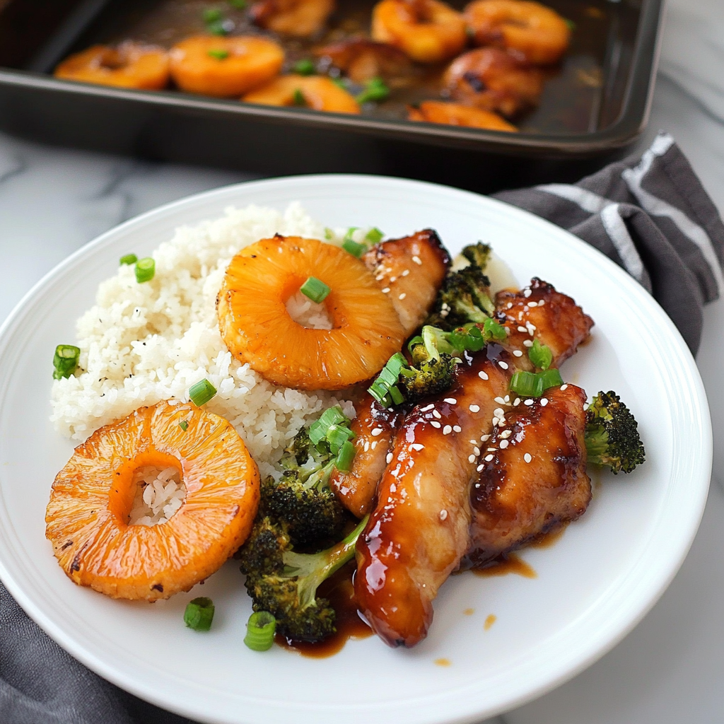 Recipe preparation for sheet pan teriyaki chicken pineapple