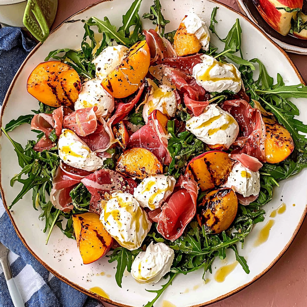 Recipe preparation for 30-Minute Peach & Prosciutto Salad with Burrata