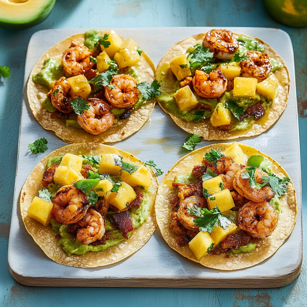 Recipe preparation for 30-Minute Mango Shrimp Tostadas