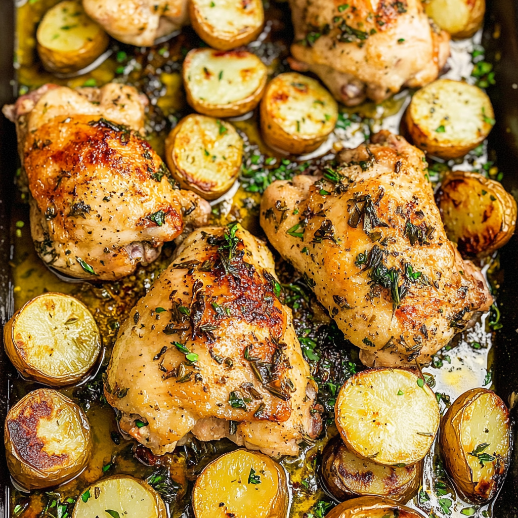 Recipe preparation for Sheet Pan Lemon Rosemary Chicken with Baby Potatoes