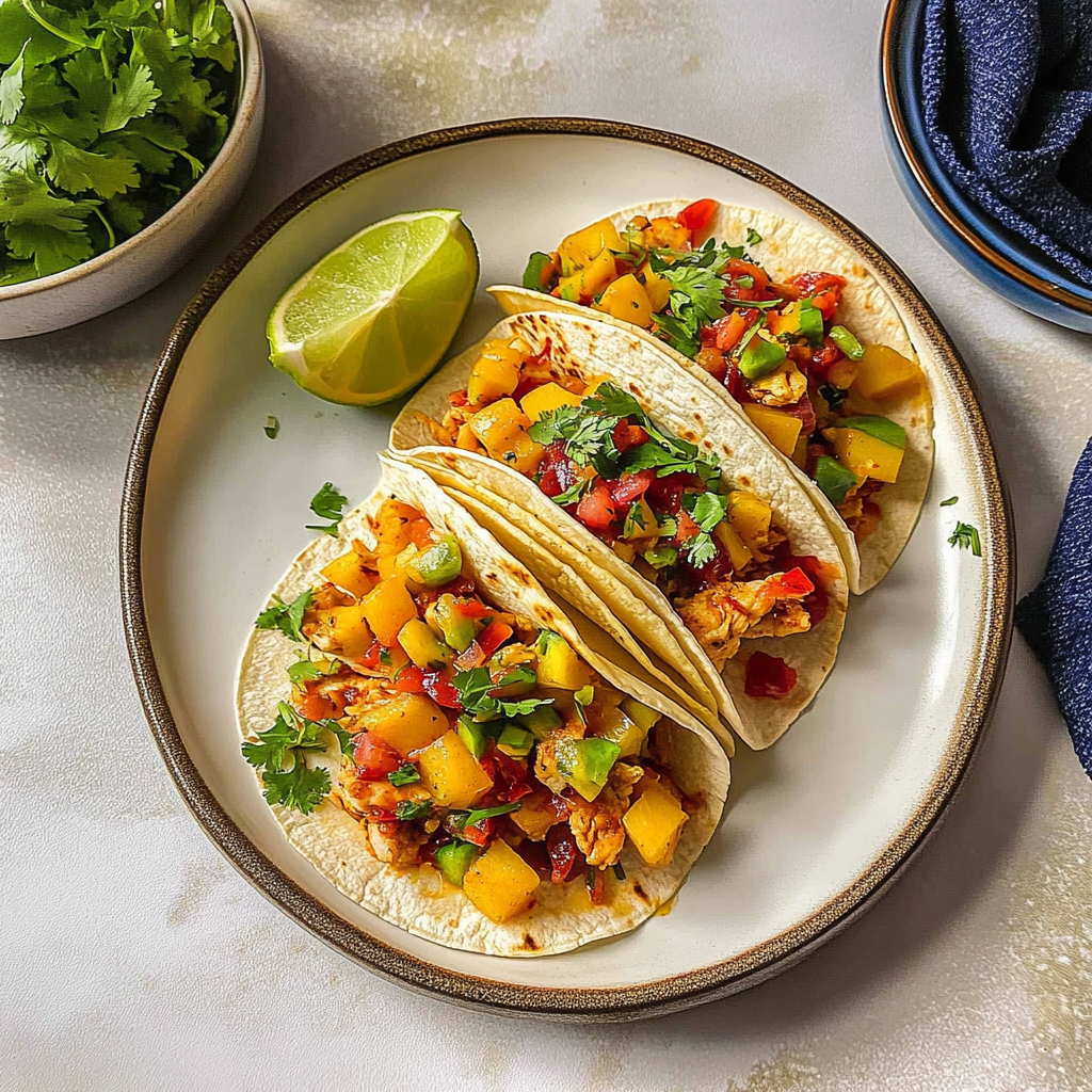 Recipe preparation for Slow Cooker Spicy Mango Chicken Tacos