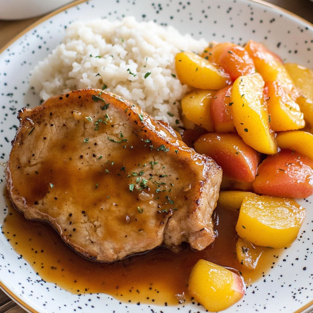 Recipe preparation for Slow Cooker Sweet & Spicy Peach Pork Chops