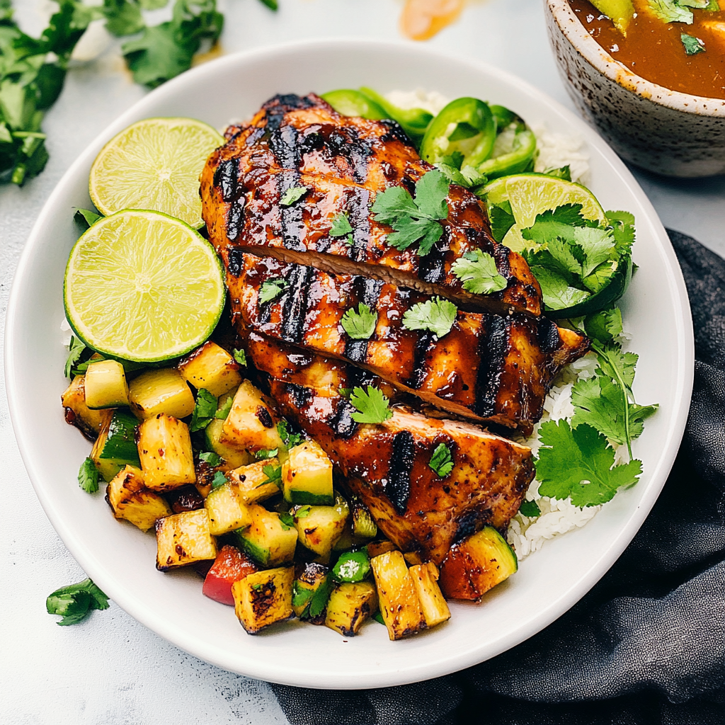 Recipe preparation for 30-Minute Grilled Pineapple BBQ Chicken Bowls