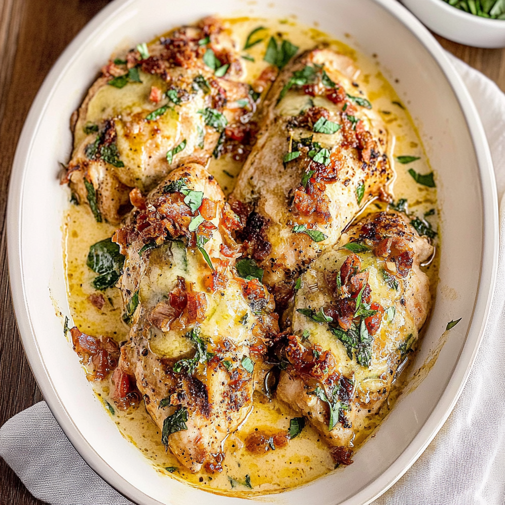 Recipe preparation for Slow Cooker Creamy Tuscan Garlic Chicken