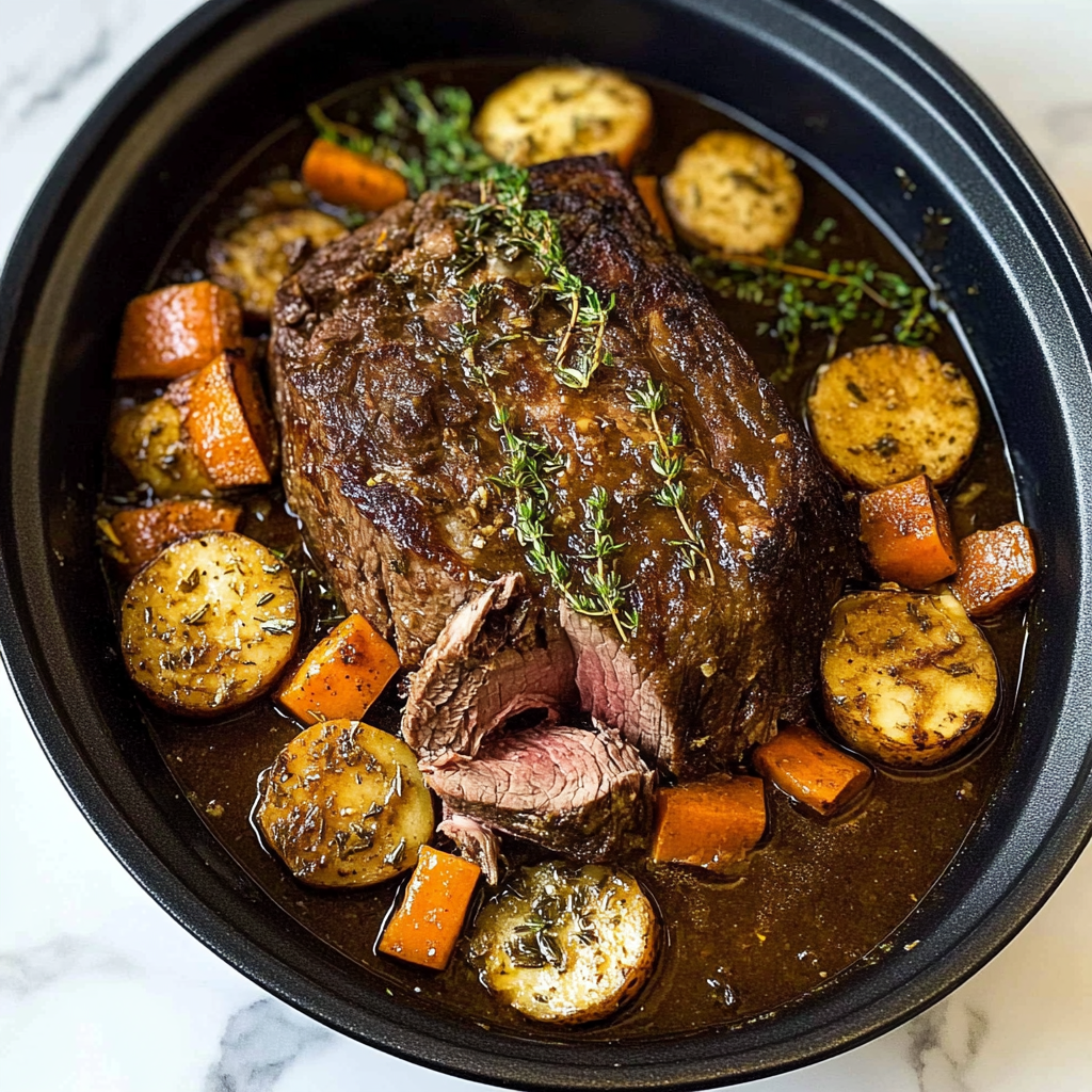 Recipe preparation for slow cooker garlic butter pot roast