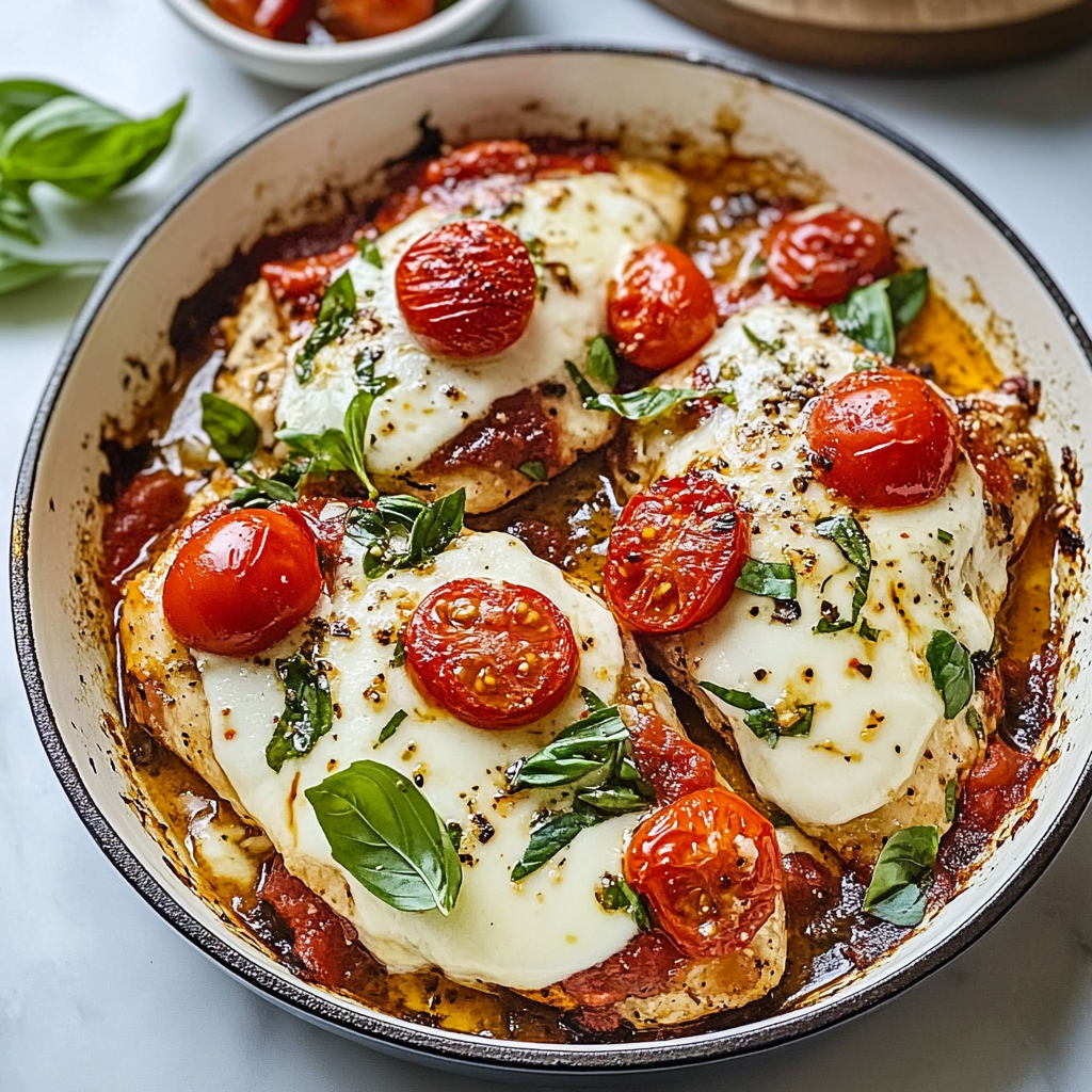 Recipe preparation for 30 minute caprese chicken skillet