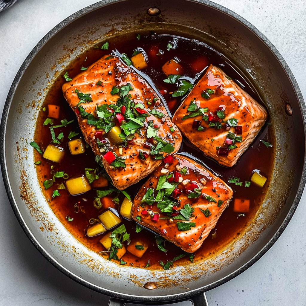 Recipe preparation for 30 minute sweet chili glazed salmon
