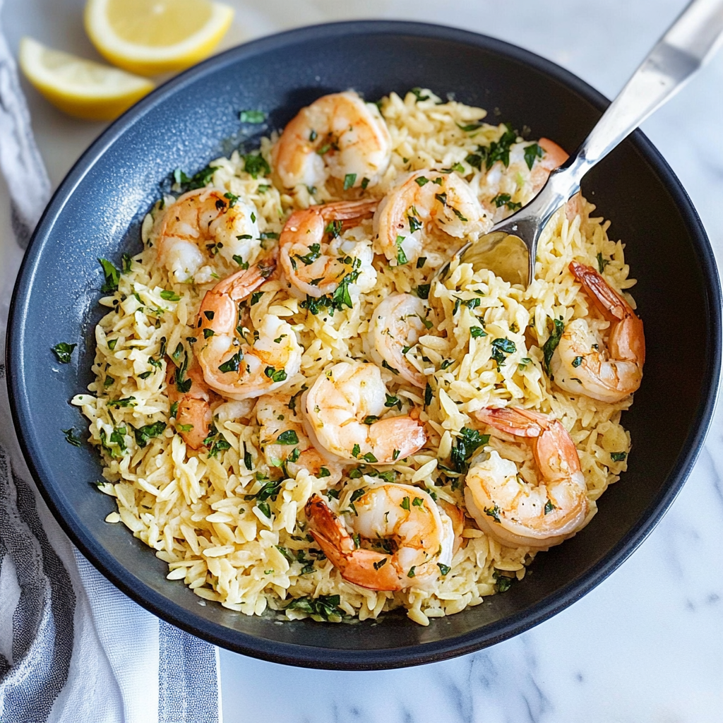 Recipe preparation for 30-Minute Zesty Lemon Shrimp Orzo