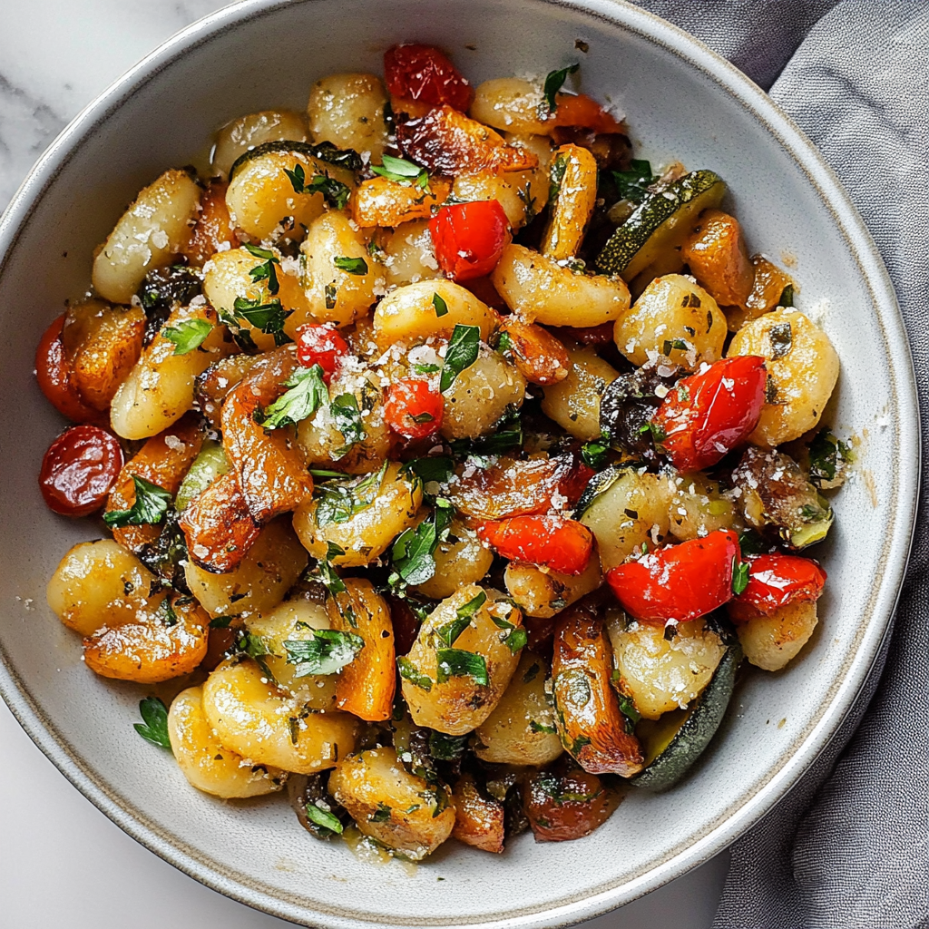 Recipe preparation for Sheet Pan Gnocchi with Roasted Fall Vegetables